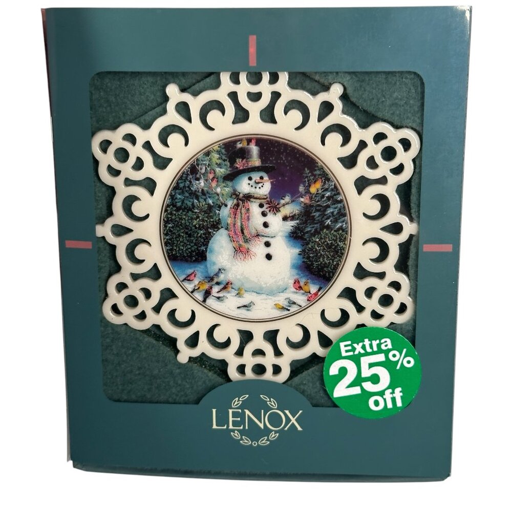 LENOX SNOWMAN FLAT PIERCED SNOWFLAKE Flat Style Ornament with Birds